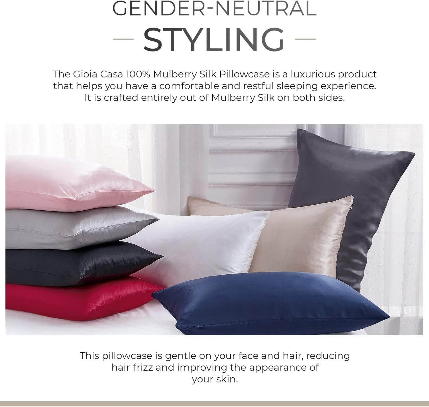 Gioia Casa Luxury Pillowcase - 100% Pure Mulberry Silk on Both Sides - Champagne