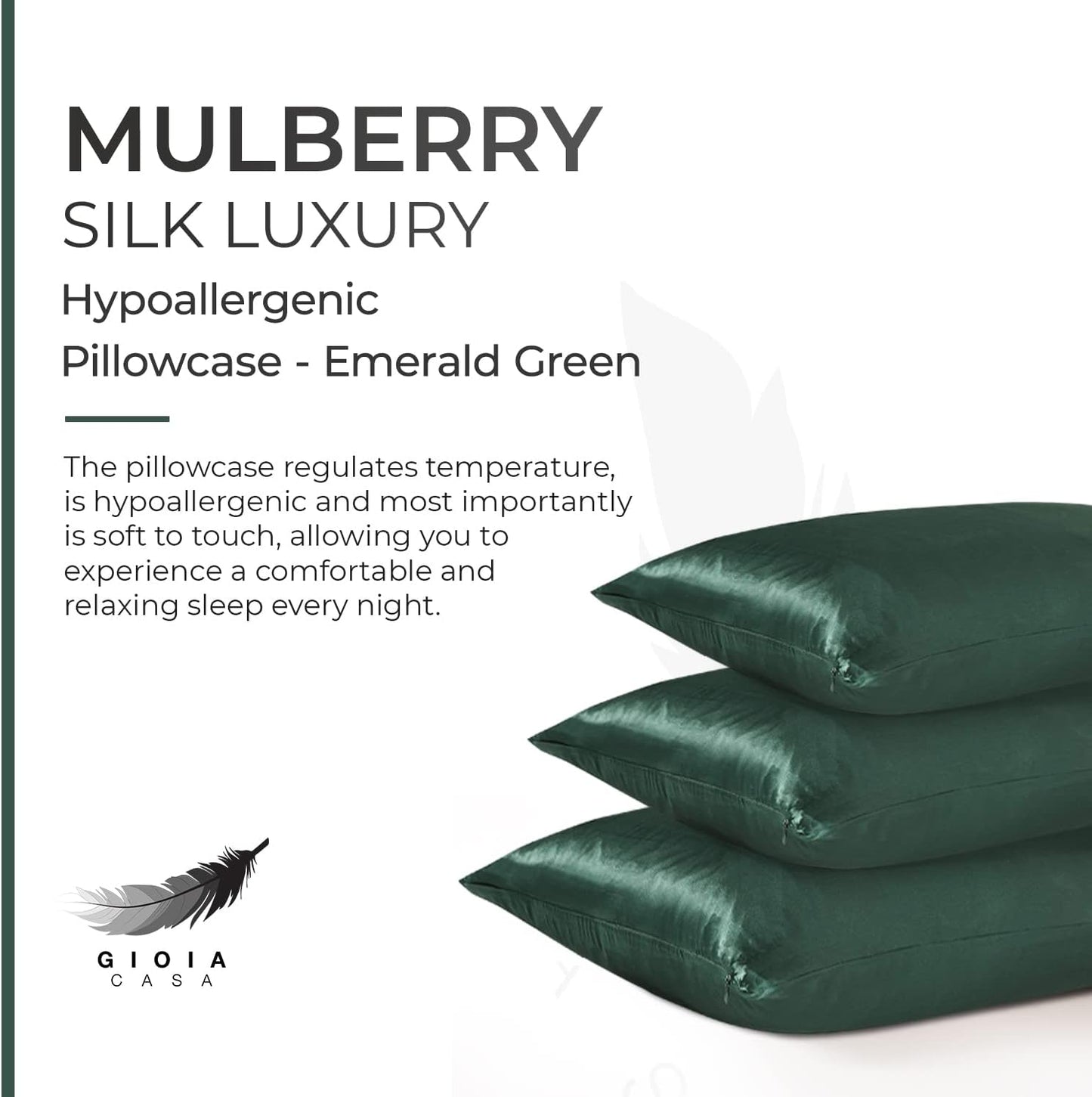 Gioia Casa Luxury Pillowcase - 100% Pure Mulberry Silk on Both Sides - Emerald Green