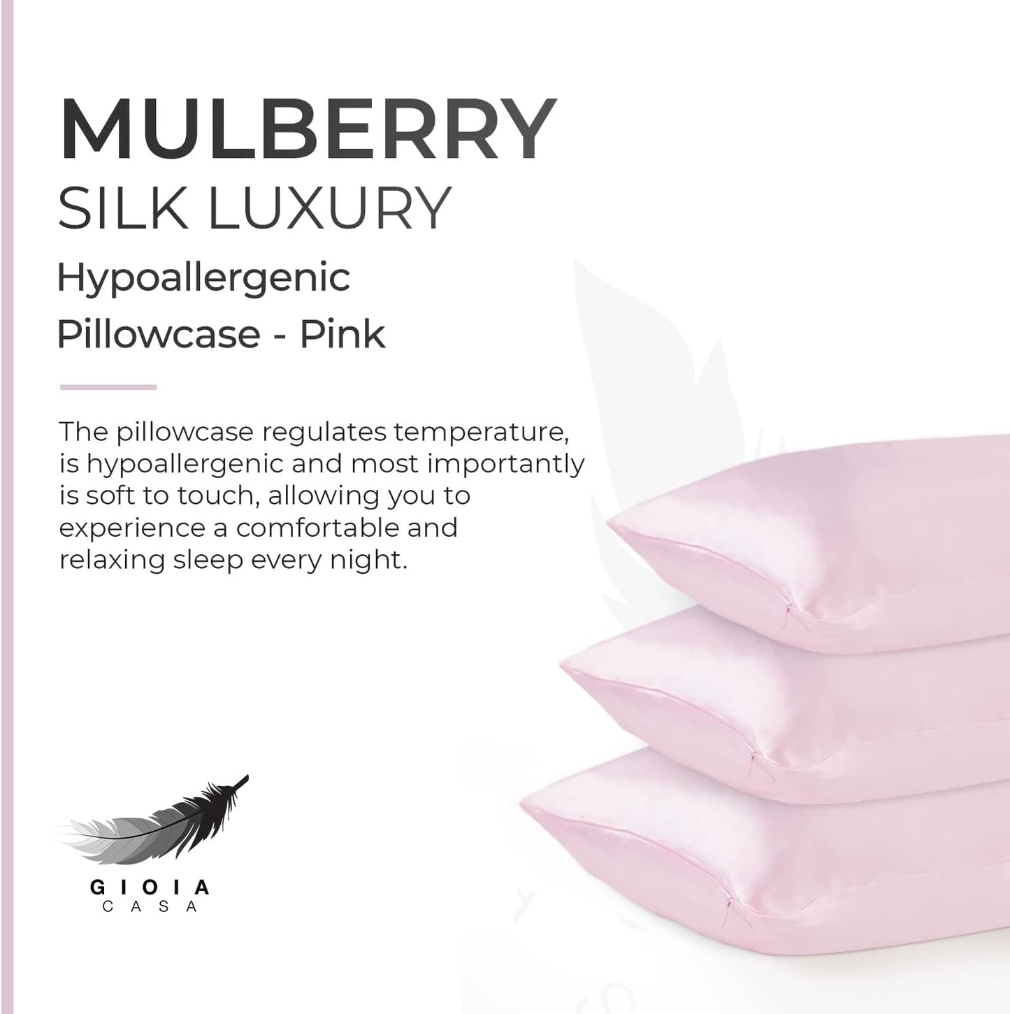 Gioia Casa Luxury Pillowcase - 100% Pure Mulberry Silk on Both Sides - Pink