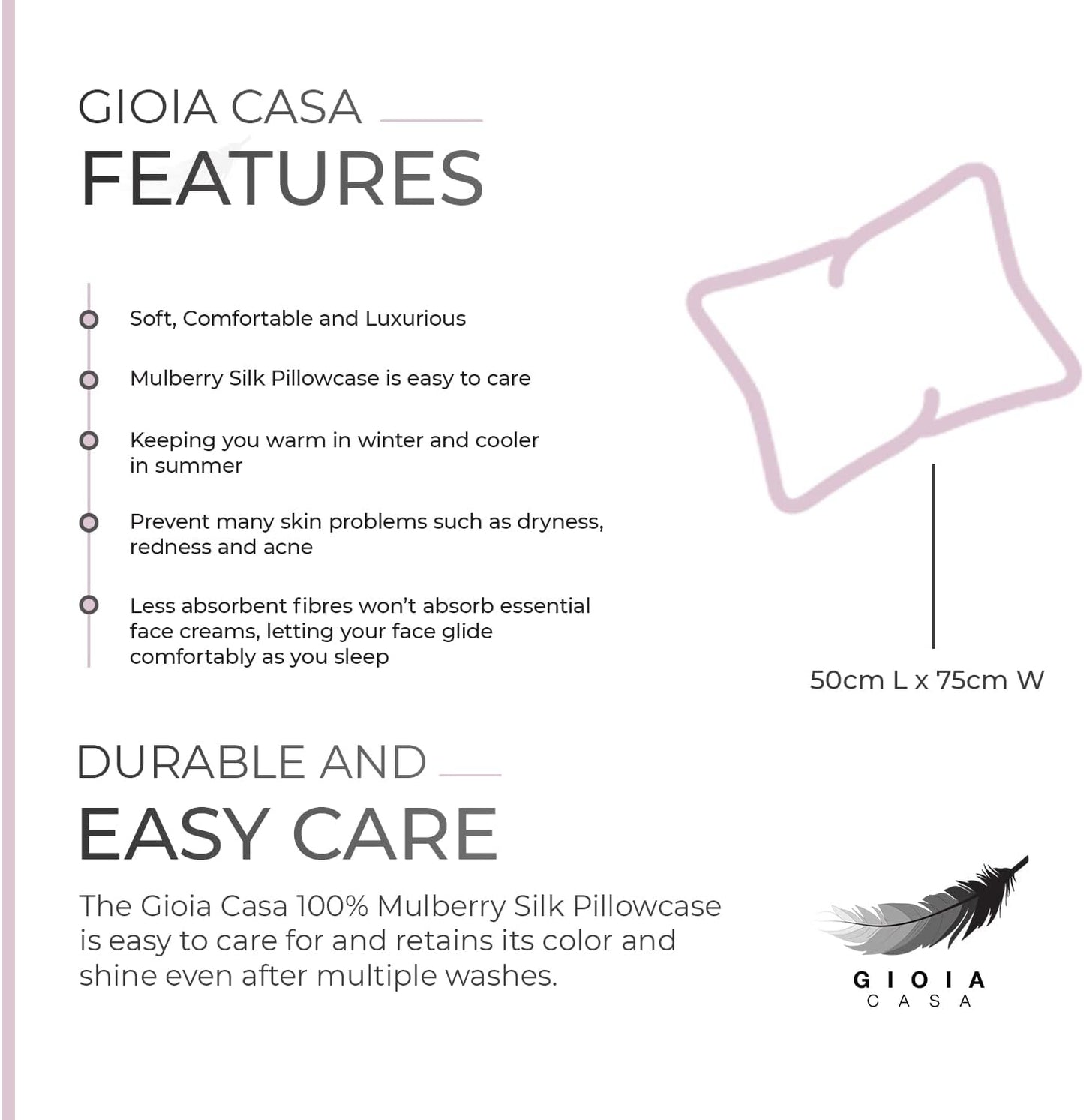 Gioia Casa Luxury Pillowcase - 100% Pure Mulberry Silk on Both Sides - Pink