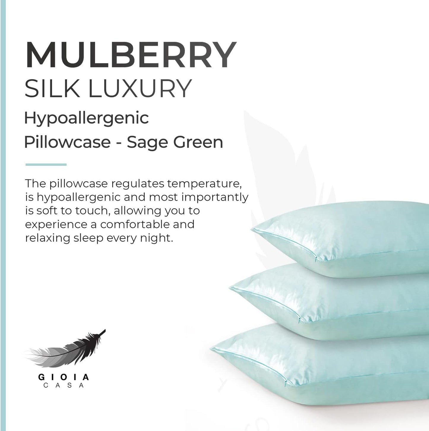 Gioia Casa Luxury Pillowcase - 100% Pure Mulberry Silk on Both Sides - Sage Green