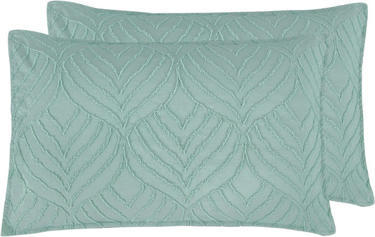 Cleverpolly 100% Premium Microfibre Tufted Standard Pillowcases - Set of 2 Luxurious Standard Pillow Cover with Elegant Design - Sage