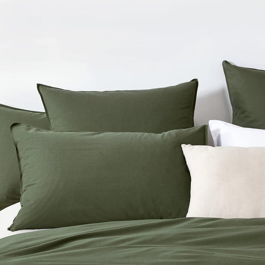 Gioia Casa Vintage Washed 100% Cotton Standard Pillowcase - Luxurious Standard Pillow Cover - Khaki Green - 2 Pcs