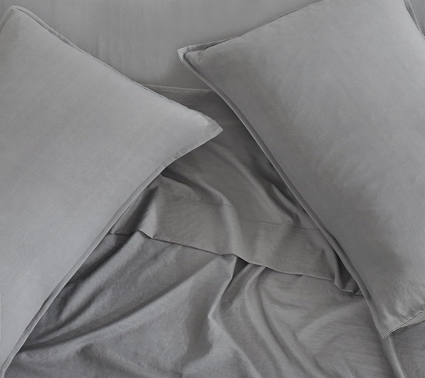 CleverPolly Vintage Washed Microfibre Standard Pillowcases - Set of 2 Luxurious Standard Pillow Covers - Grey