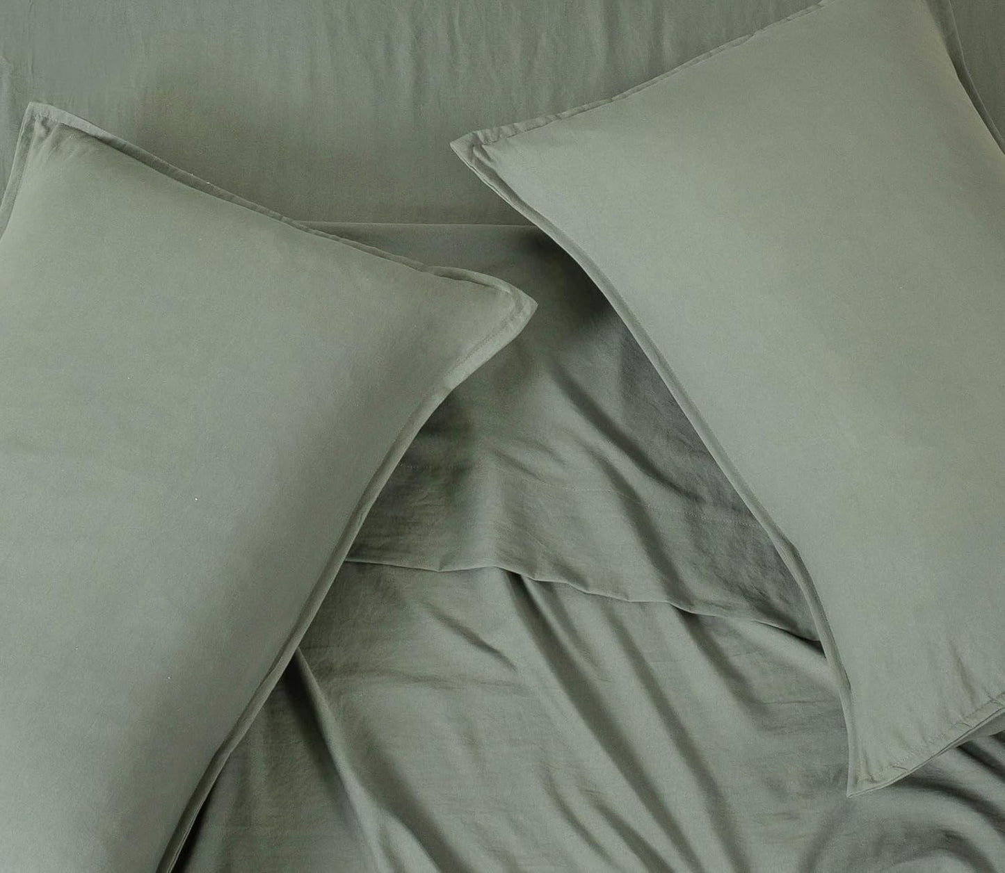 CleverPolly Vintage Washed Microfibre Standard Pillowcases - Set of 2 Luxurious Standard Pillow Covers - Khaki Green