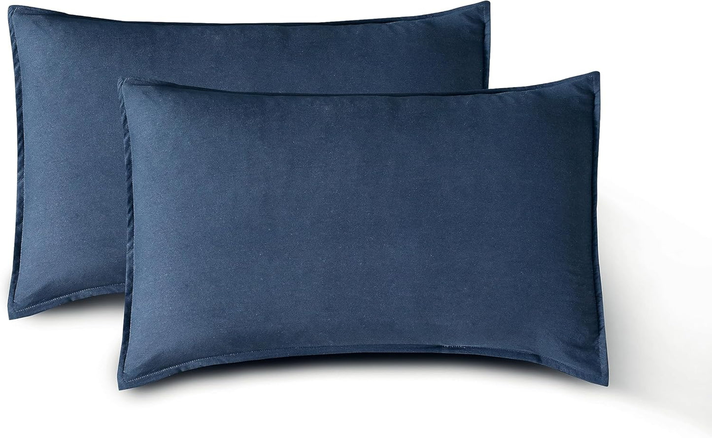 CleverPolly Vintage Washed Microfibre Standard Pillowcases - Set of 2 Luxurious Standard Pillow Covers - Navy