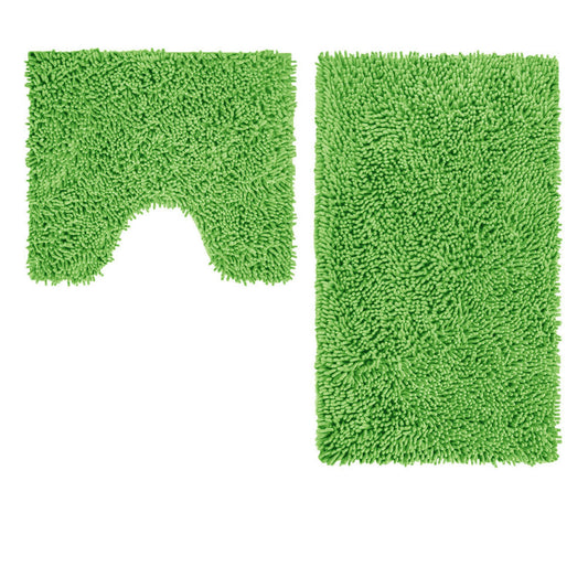 2 Pce Shaggy Toggle 100% Cotton Bath Mat Set Green