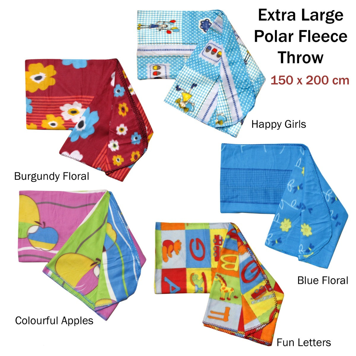 Assorted Extra Large Print Polar Fleece Throw Rug 150 x 200 cm Happy Girls