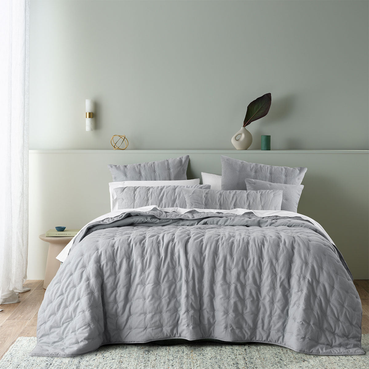 Bianca Langston Silver Pre-Washed Linen Cotton Comforter Set Queen/King