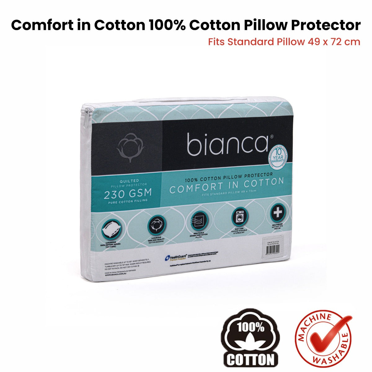 Bianca Comfort in Cotton Pillow Protector Twin Pack Standard