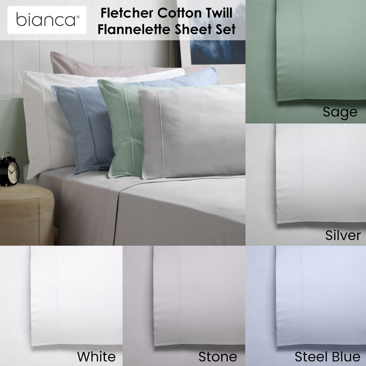 Bianca Fletcher Flannelette Cotton Sheet Set Stone King Single