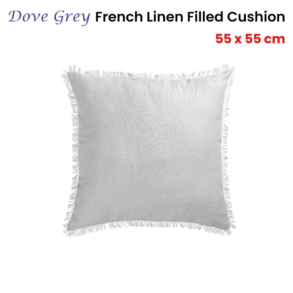 Vintage Design Homewares Dove Grey French Linen Filled Cushion Square - 55cm x 55cm