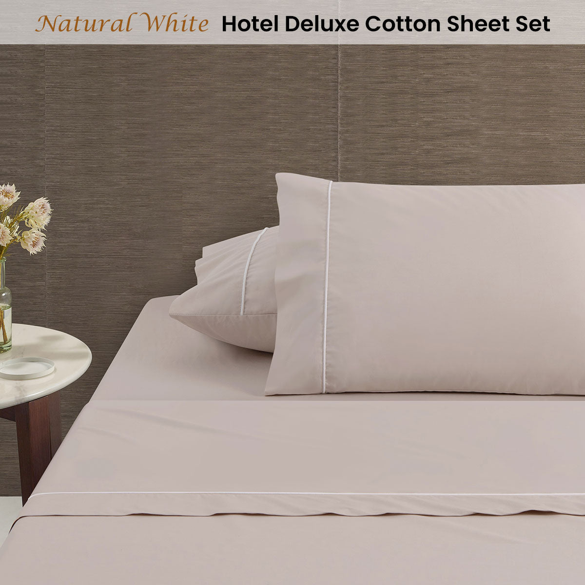 Accessorize White/Natural Piped Hotel Deluxe Cotton Sheet Set Super King