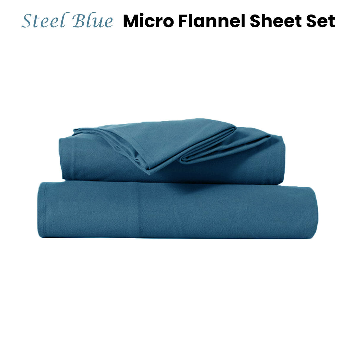 Kingtex Ultra-Soft Micro Flannel Sheet Set 40 cm Wall Steel Blue King