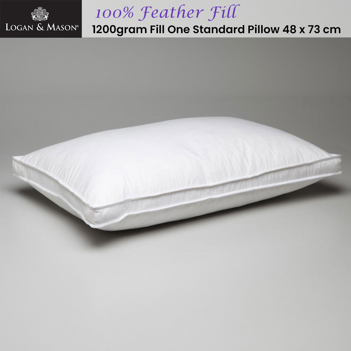 Logan and Mason 1200gsm 100% Feather Fill One Standard Pillow 48 x 73 cm