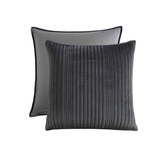 Private Collection Pair of Barlow Slate Embroidered Velvet European Pillowcases 65 x 65cm