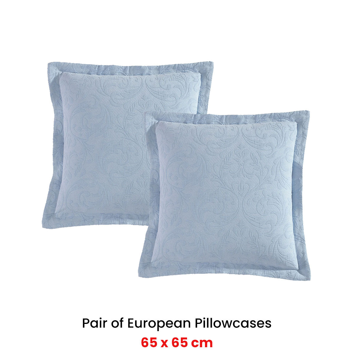 Private Collection Pair of Marbella Blue 100% Cotton Matelasse European Pillowcases 65 x 65cm