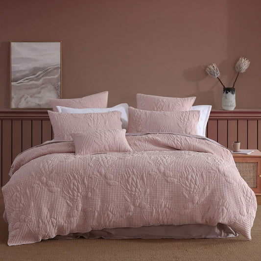 Platinum Collection Flourish Rose 100% Cotton Textured Quilt Cover Set King