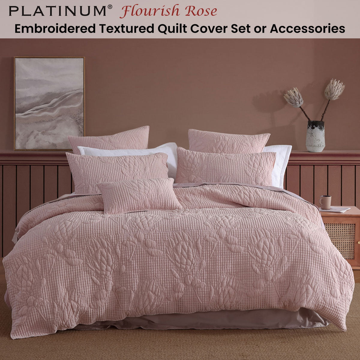 Platinum Collection Flourish Rose 100% Cotton Textured Quilt Cover Set King