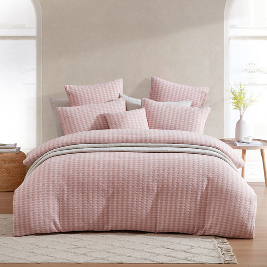 Platinum Collection Frankie Blush Honeycomb Waffle Jacquard Quilt Cover Set King