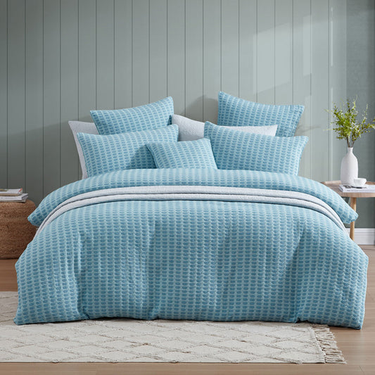 Platinum Collection Frankie Turquoise Honeycomb Waffle Jacquard Quilt Cover Set King