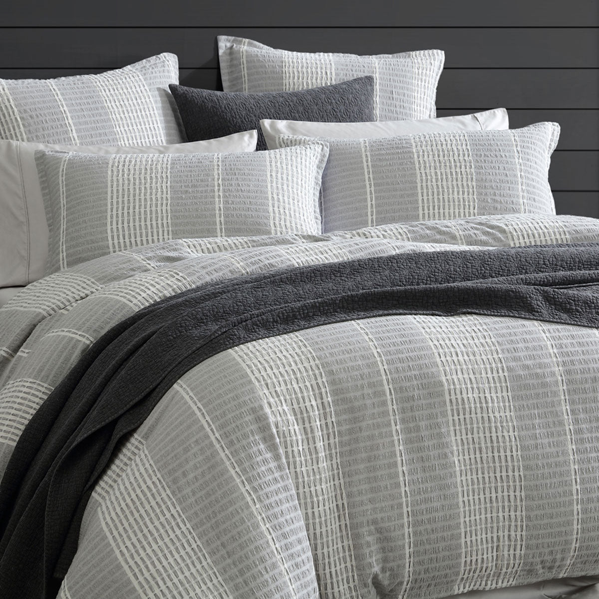 Platinum Collection Hurley Charcoal Cotton Jacquard Stripe Quilt Cover Set Super King