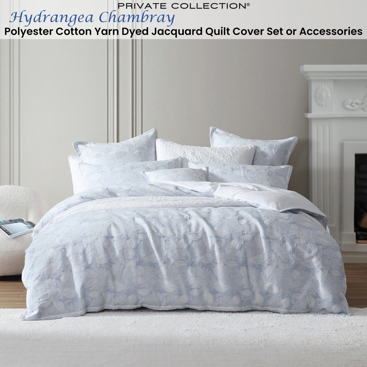 Private Collection Hydrangea Chambray Quilt Cover Set Polyester Cotton Yarn Dyed Jacquard Queen