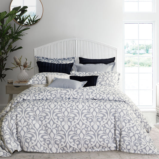 Private Collection Marina Blue Quilt Cover Set Polyester Cotton Yarn Dyed Jacquard King