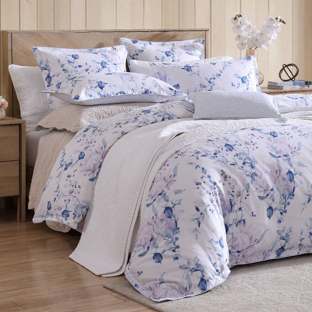 Private Collection Millicent Chambray Quilt Cover Set Cotton Sateen Digital Print King