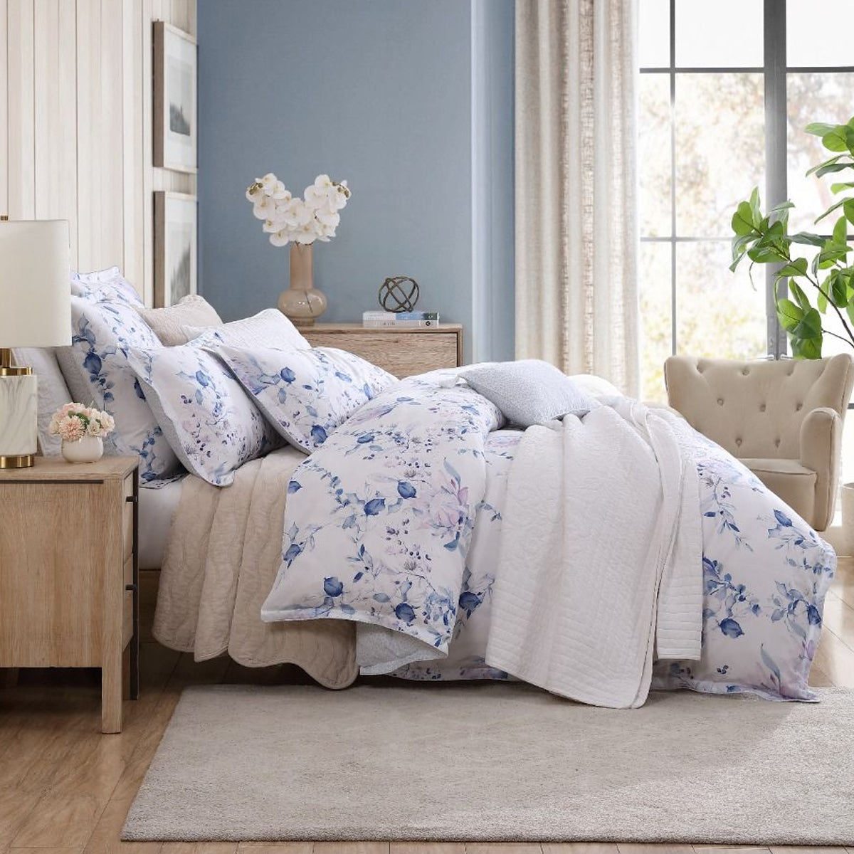 Private Collection Millicent Chambray Quilt Cover Set Cotton Sateen Digital Print Queen