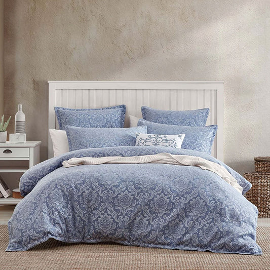 Private Collection Monterey Wedgwood Plain Dyed Chenille Jacquard Quilt Cover Set Queen