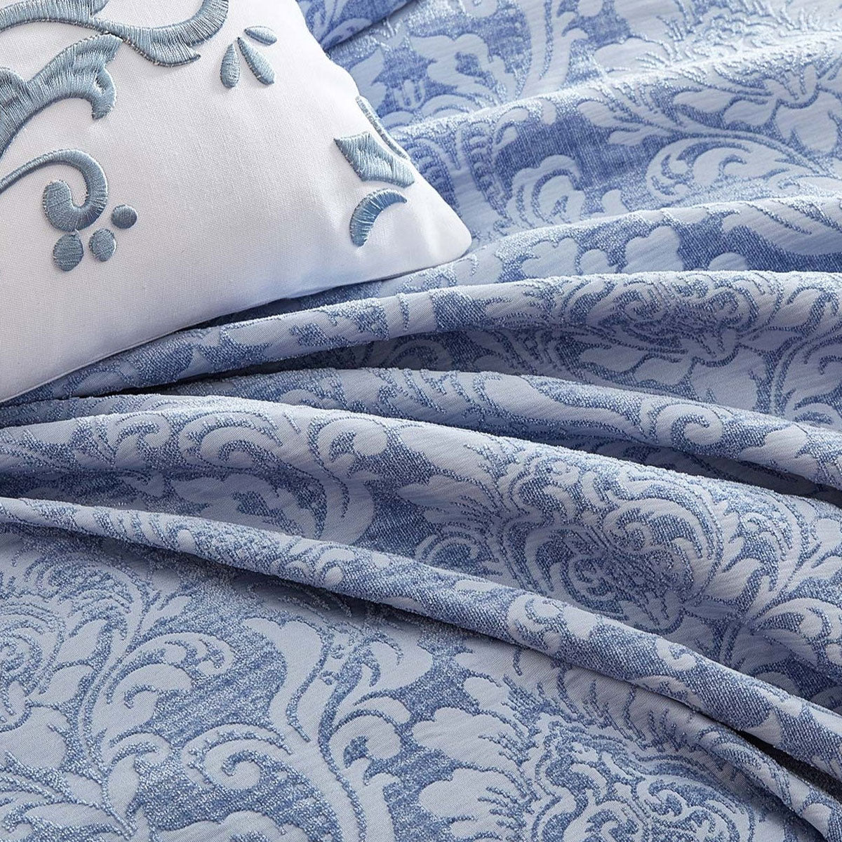 Private Collection Monterey Wedgwood Plain Dyed Chenille Jacquard Quilt Cover Set Super King