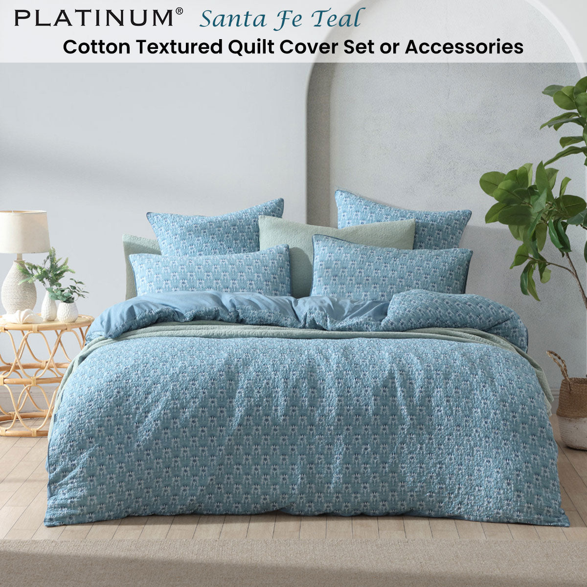 Platinum Collection Santa Fe Teal Cotton Jacquard Quilt Cover Set King