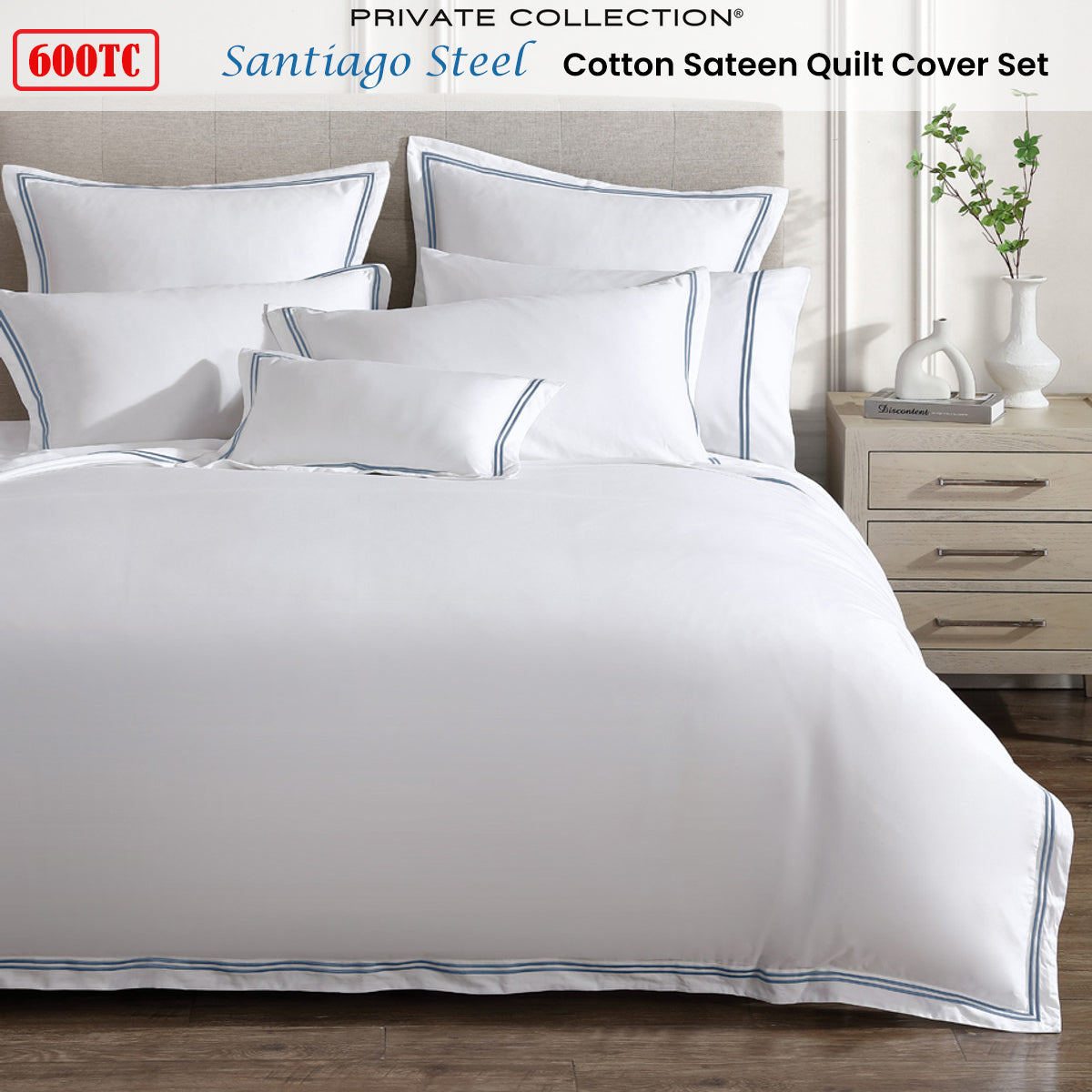 Private Collection 600TC Santiago Steel Cotton Sateen Quilt Cover Set King