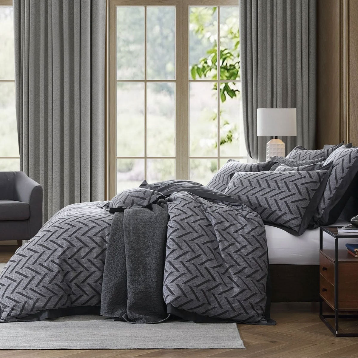 Private Collection Westport Charcoal Jacquard Quilt Cover Set King