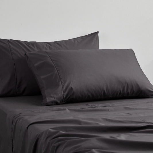 Logan and Mason 250TC 50% Polyester 50% Cotton Percale Sheet Set Asphalt 50cm Wall Split King