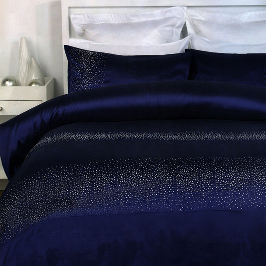 Diamante Quilt Cover Set Navy DOUBLE