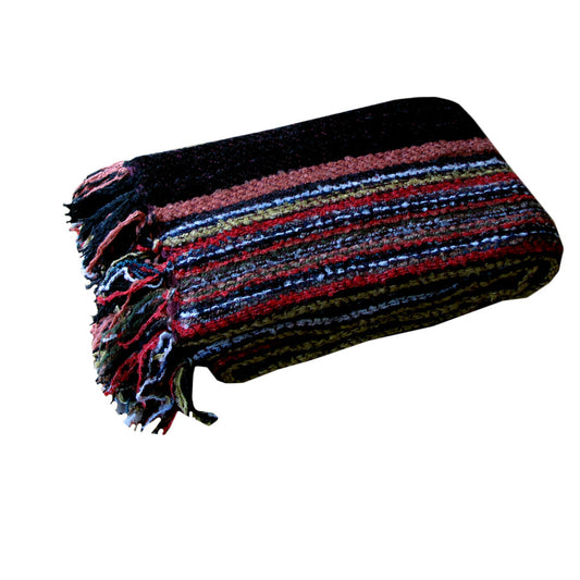 Liam Acrylic Knitted Throw Rug with Fringe No7