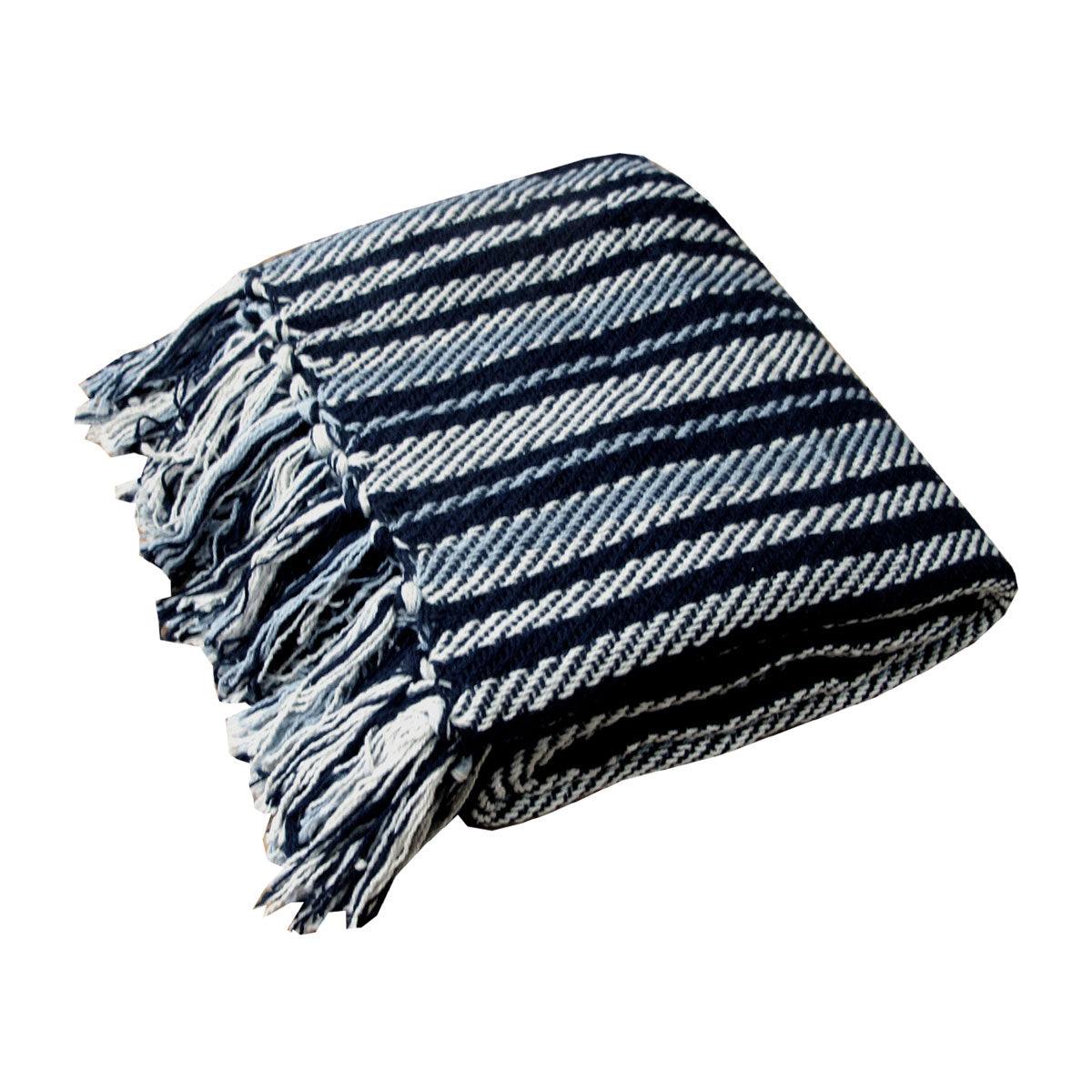 Stella 100% Cotton Knitted Throw Rug Navy Multi