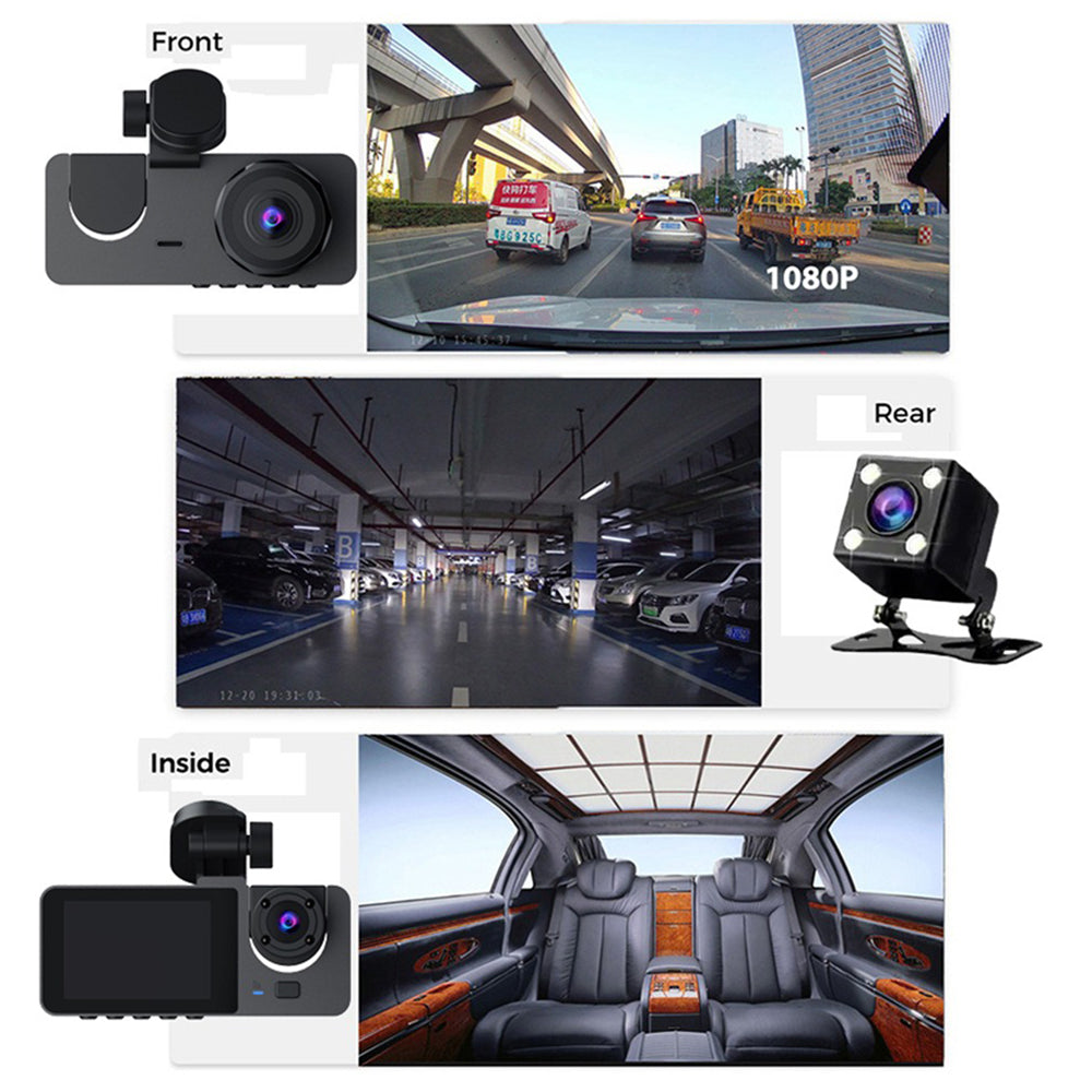 3 Channel Car DVR HD 1080P Vehicle Dash Cam Three Way Camera DVRs Recorder with 32 GB Card