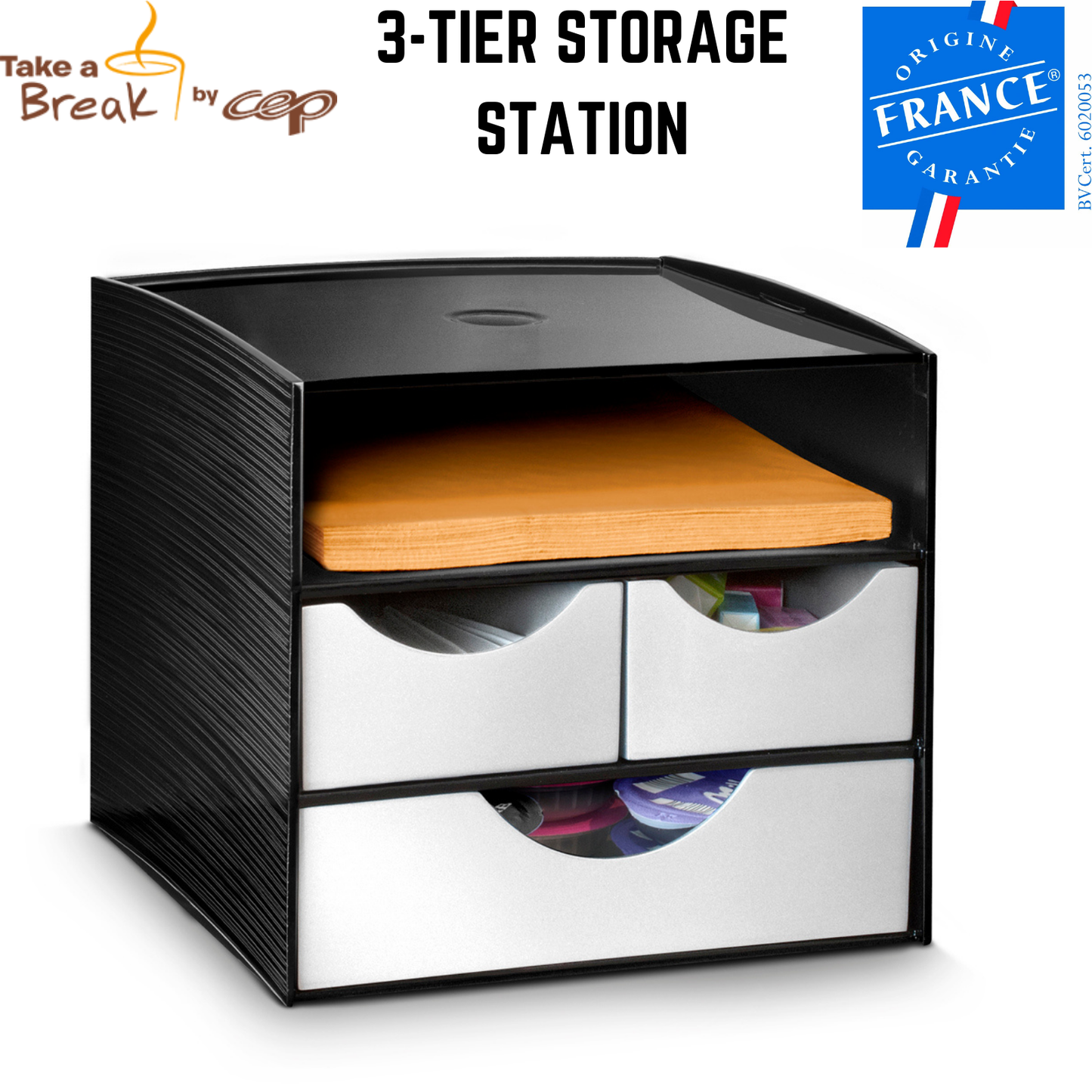 CEP 3 Tier Module Storage Station Home Office Black/Metallic Grey MADE IN FRANCE