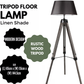 LARGE TRIPOD FLOOR LAMP Linen Shade Modern Light Retro Vintage Wooden