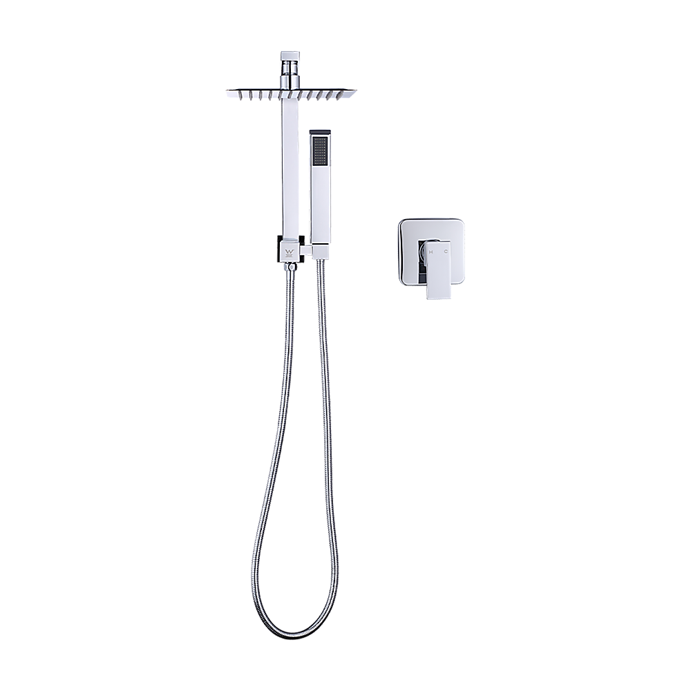 WELS 8" Rain Shower Head Set Square Dual Heads Faucet High Pressure With Mixer