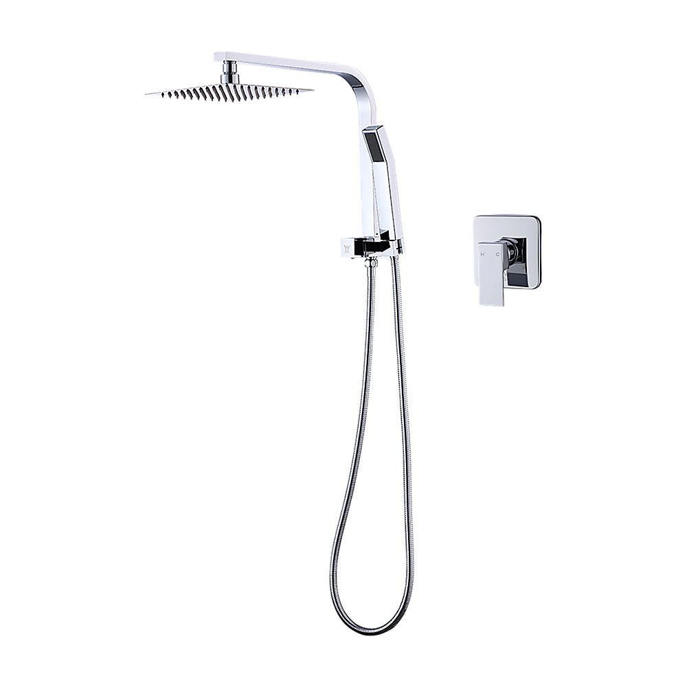 WELS 8" Rain Shower Head Set Square Dual Heads Faucet High Pressure With Mixer