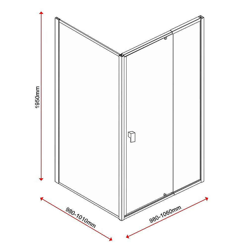 Semi Frameless Shower Screen (98~106)x 195cm & (98~101)x 195cm Side AS/NZS Glass