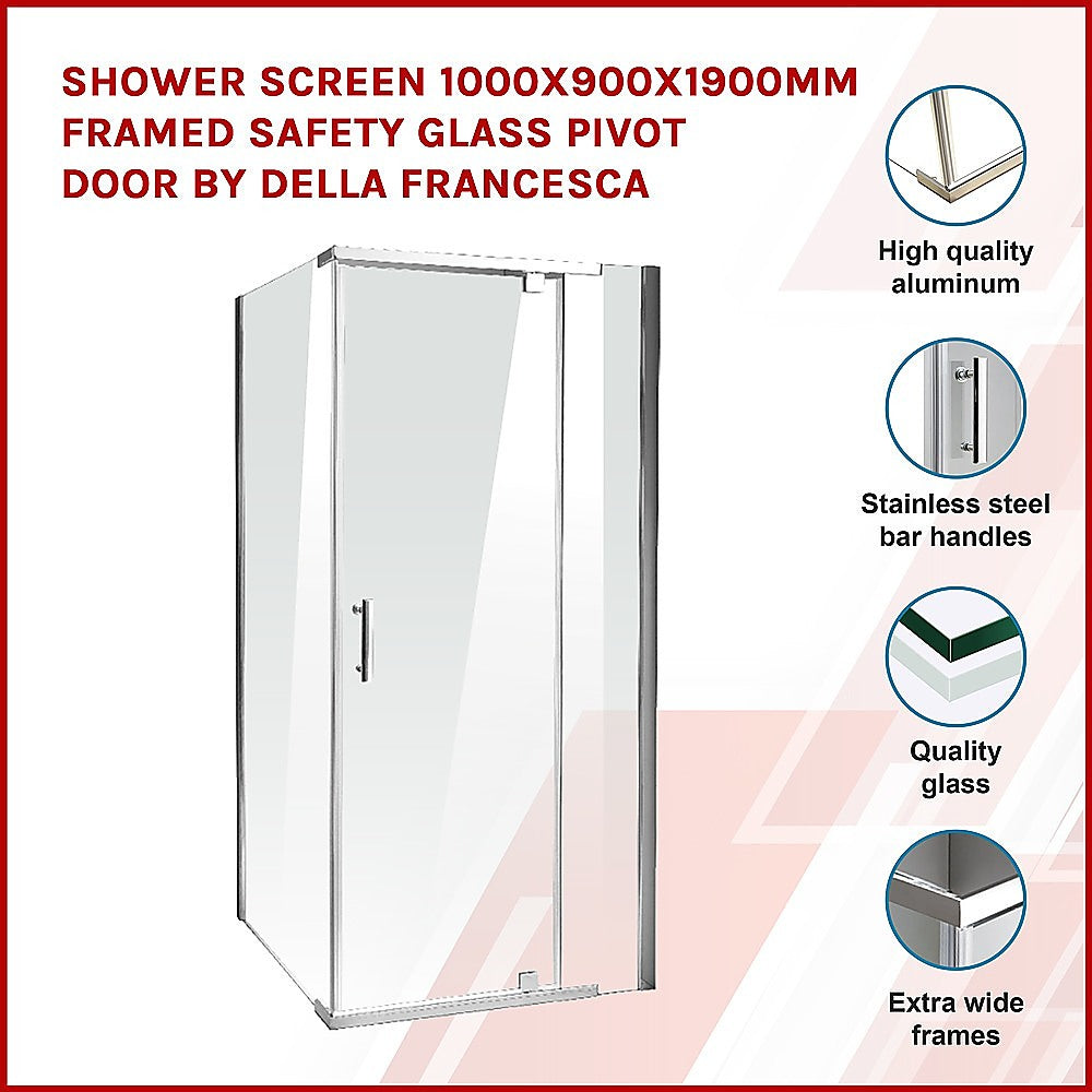 Shower Screen 1000x900x1900mm Framed Safety Glass Pivot Door By Della Francesca