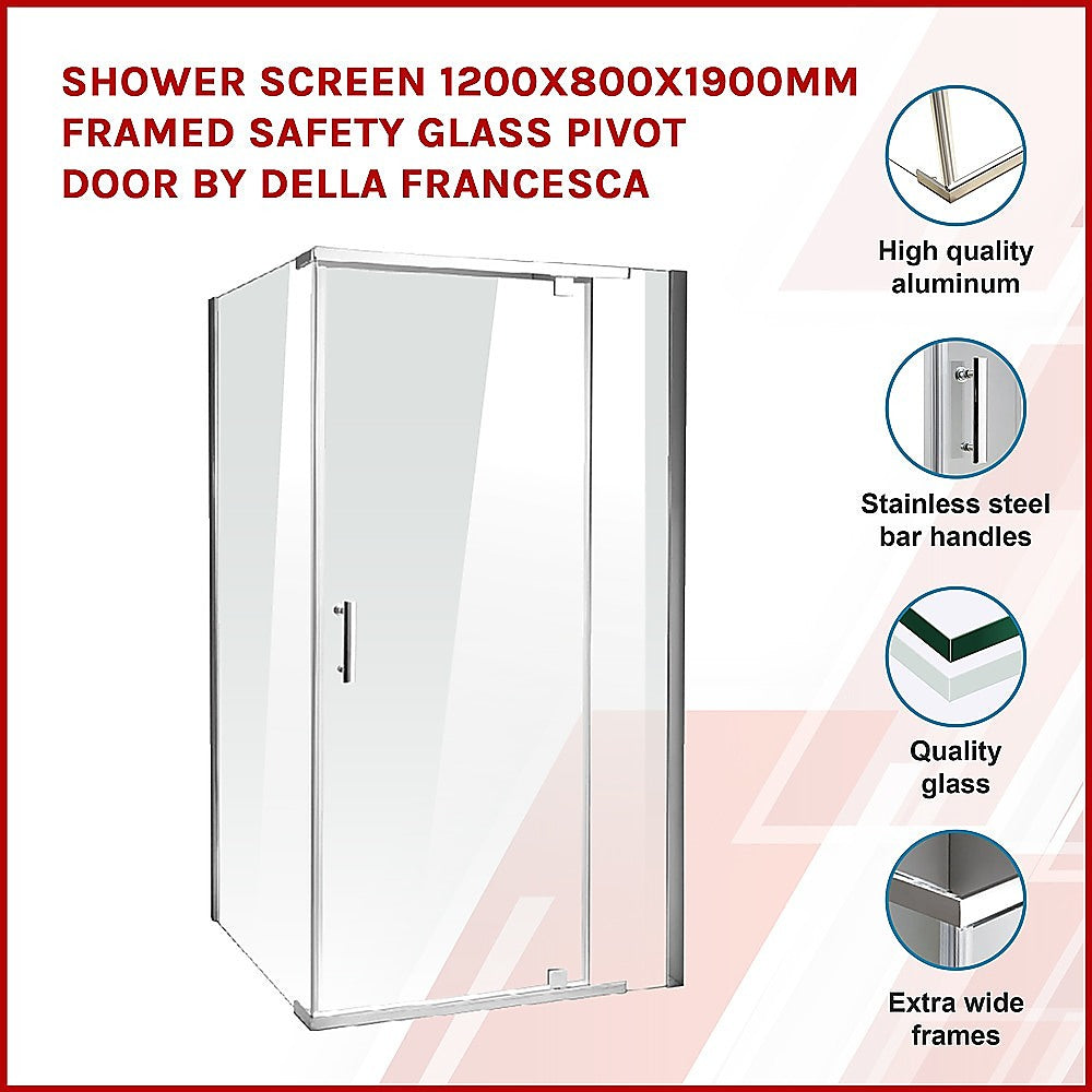 Shower Screen 1200x800x1900mm Framed Safety Glass Pivot Door By Della Francesca