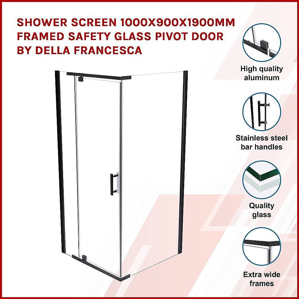 Shower Screen 1000x900x1900mm Framed Safety Glass Pivot Door By Della Francesca