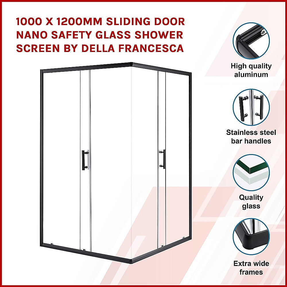 1000 x 1200mm Sliding Door Nano Safety Glass Shower Screen By Della Francesca