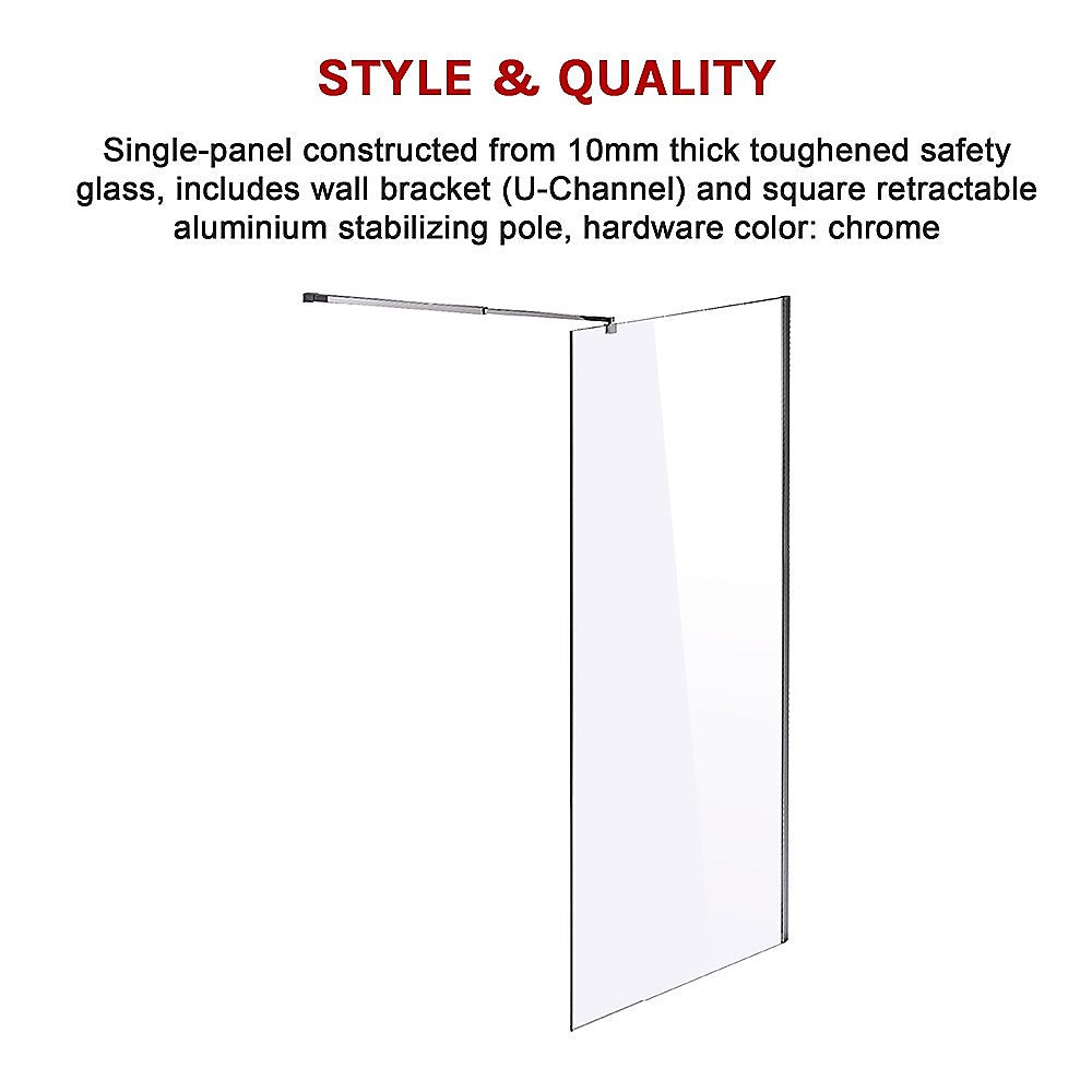 1000 x 2100mm Frameless 10mm Safety Glass Shower Screen